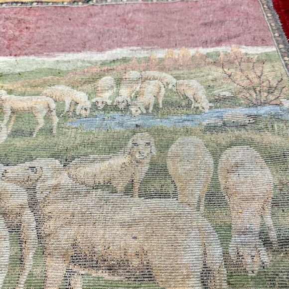 VTG 1970s Jesus The Good Shepherd Christian Tapestry Rug Wall Hanging 43”x 20” - Picture 16 of 16